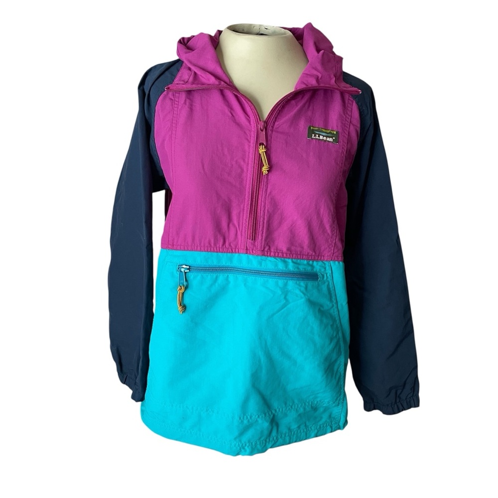 L.L. Bean Kids Pink/Teal Hooded Jacket Anorak Windbreaker Size Large (14-16)